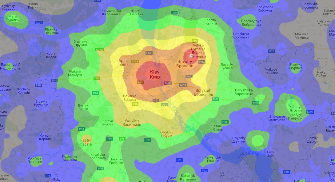 карта светового загрязнения киева