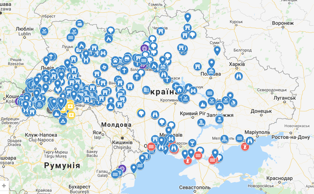мапа карта цікавих місць локацій україни veterdoit.com ветер дует