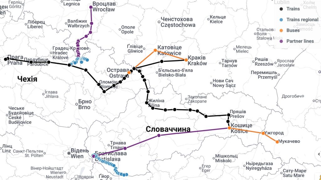 маршрутна карта потягів leo express