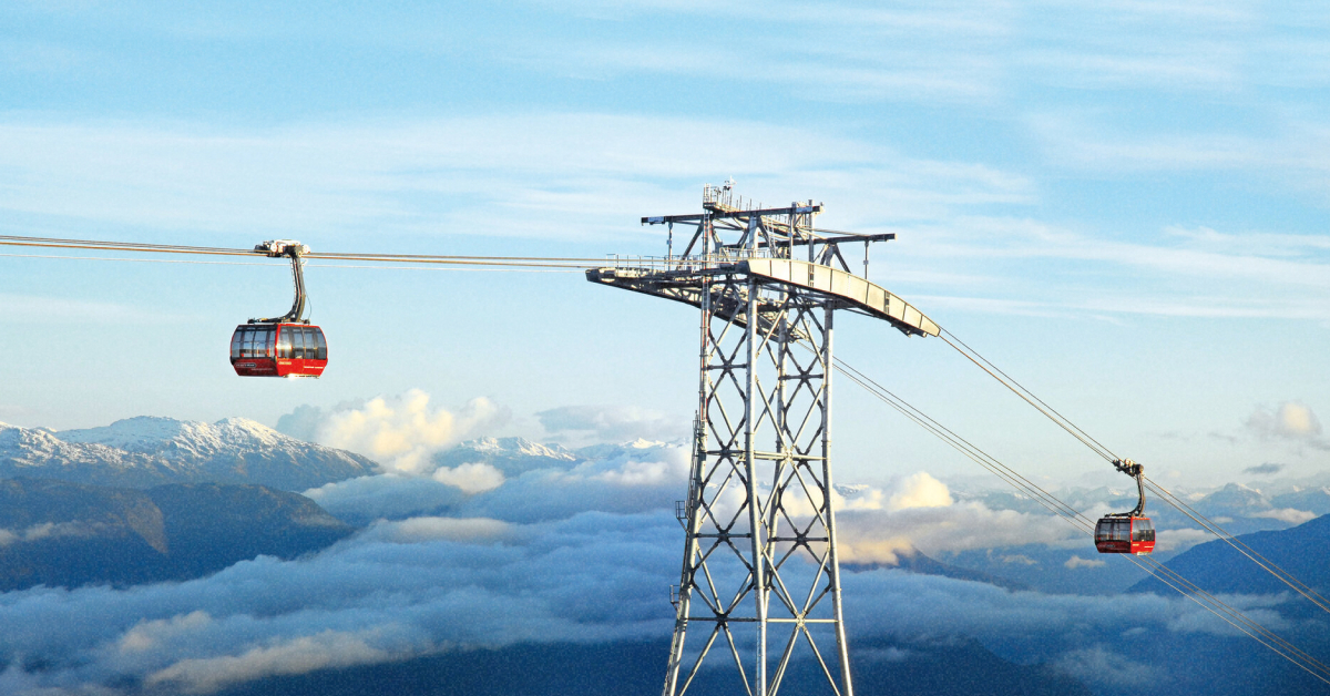 Вид на опори та лінію канатної дороги на тлі гірського пейзажу Мексиким