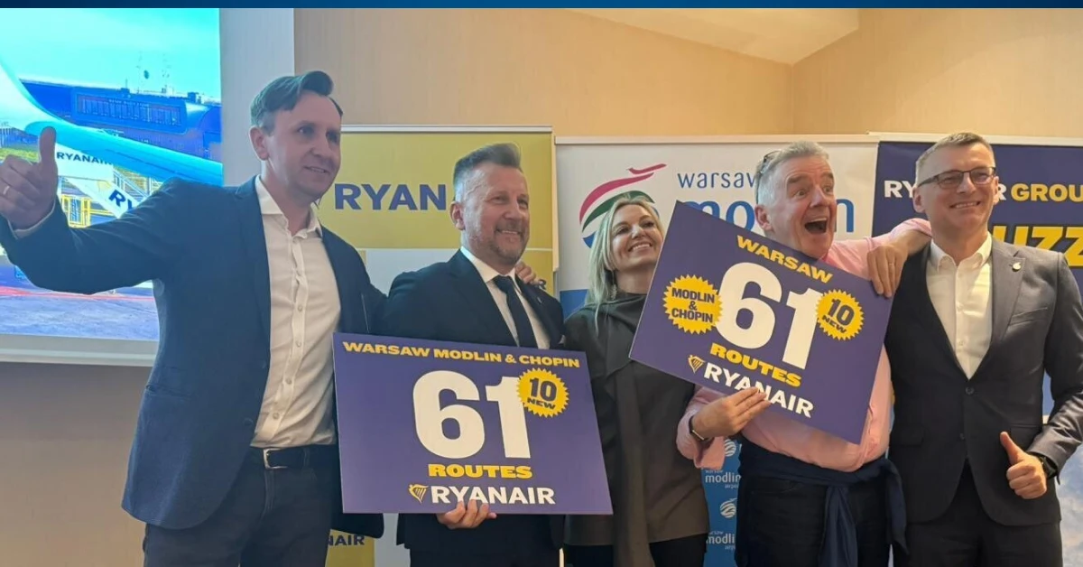 Розклад Ryanair Варшава 2026: нові рейси з Модліна та Шопена.