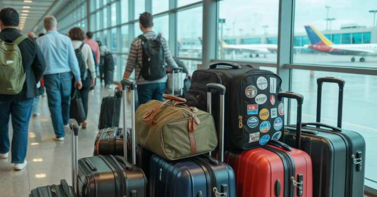 Пасажир в аеропорту перевіряє геолокацію своєї валізи через смартфон