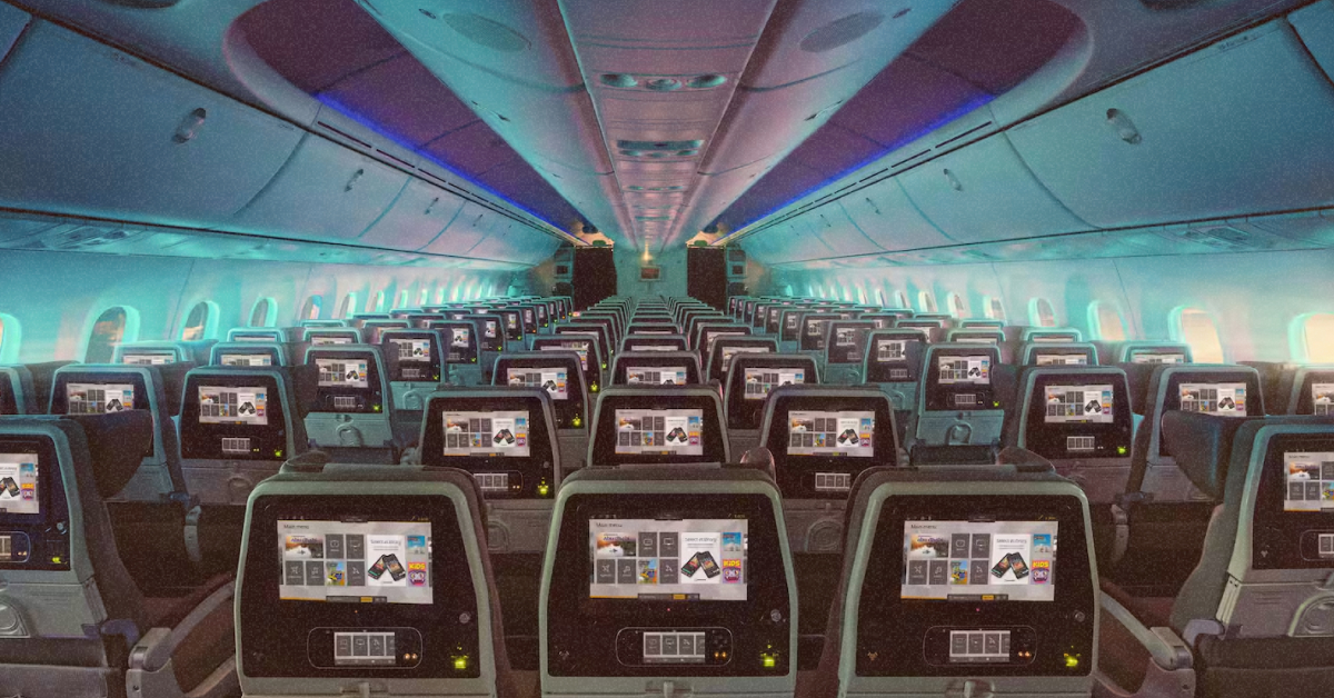 Комфортні крісла економкласу Etihad Airways із персональними екранами та подушками