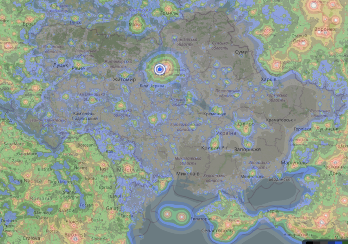 карта світлового забрудення україни де краще спостерігати персеїди